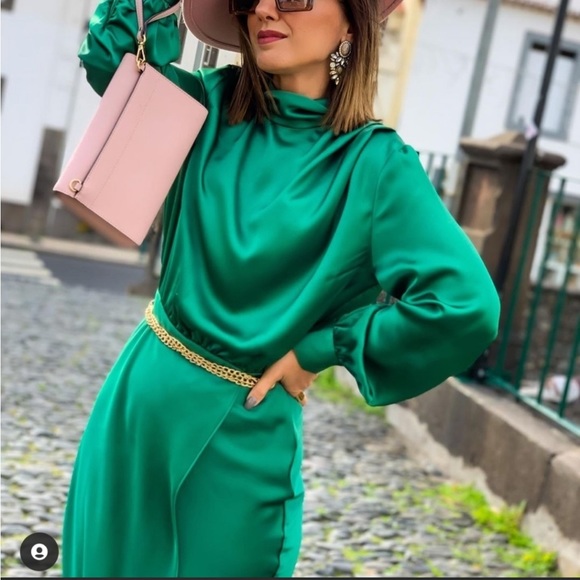 ZARA SATIN EFFECT MIDI DRESS - Picture 4 of 11